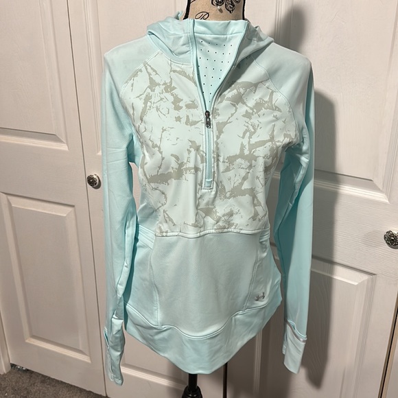 Women's UA OutRun The Cold Hooded ½ Zip in “Fuse Teal” - Picture 4 of 11